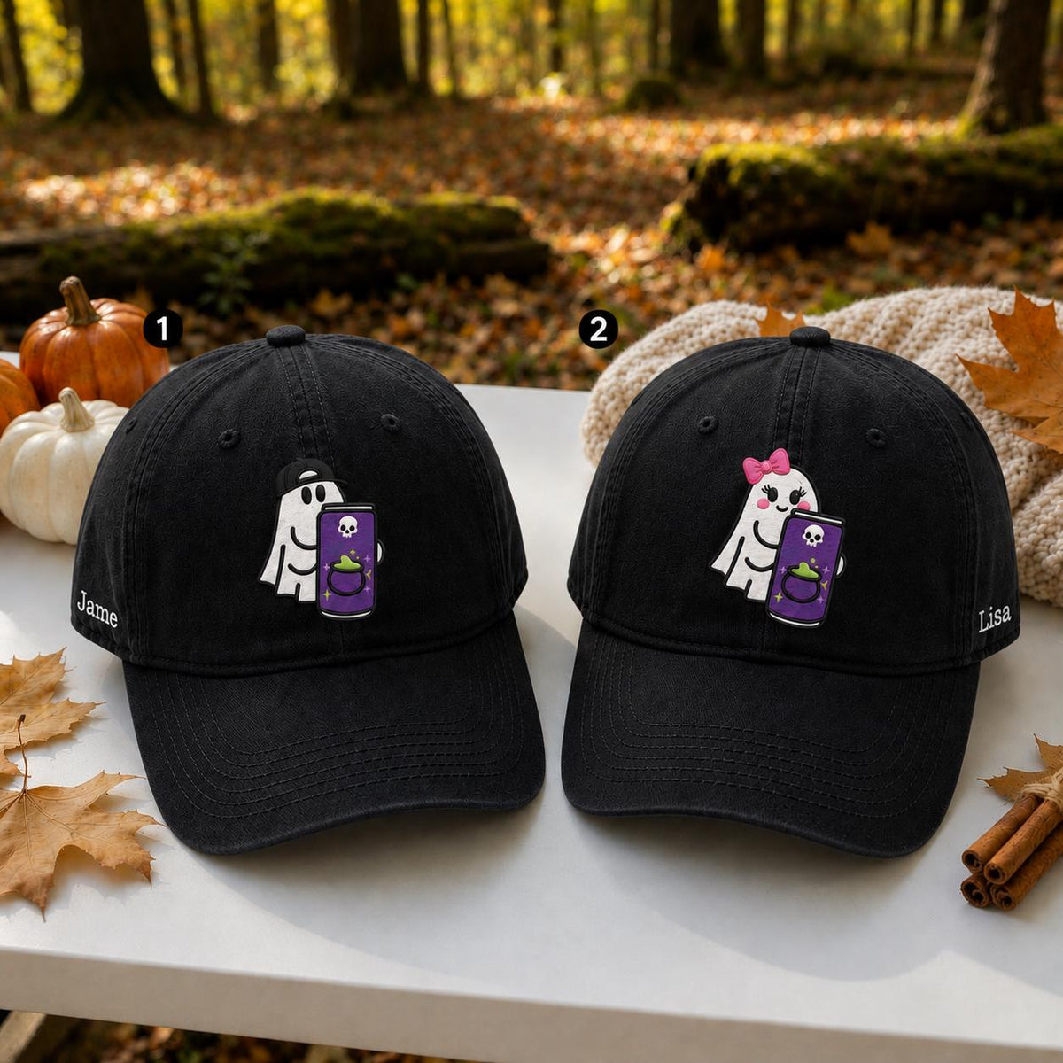 Ghost Energy Drink Embroidered Hat, Custom Name Halloween Baseball Cap, Spooky Fall Gift