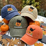 Custom Black Cat Halloween Embroidered Hat, Pumpkin Dad Hat, Personalized Fall Vintage Baseball Cap, Cute Spooky Cat Lover Halloween Gift