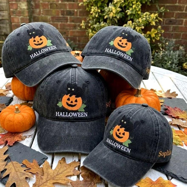 Custom Black Cat Halloween Embroidered Dad Hat - Image 1