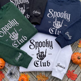 Custom Name Sleeve Spooky Club Est 1693 Sweatshirt, Embroidered Skeleton Hand Sweater, Halloween Group Shirt, Spooky Season Fall Gift