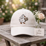 Custom Name Bride Goose Embroidered Hat, Duck Bride White Dad Hat, Personalized Wedding Date Baseball Cap, Bachelorette Party Bridal Gift
