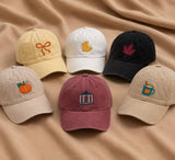 Fall Icons Embroidered Hat, Duck Pumpkin Camera Bow Baseball Cap, Cute Autumn Gift
