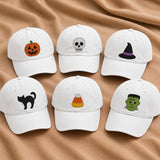 Halloween Ghost Pumpkin Black Cat Embroidered Hat, Spooky Baseball Cap, Group Party Gift