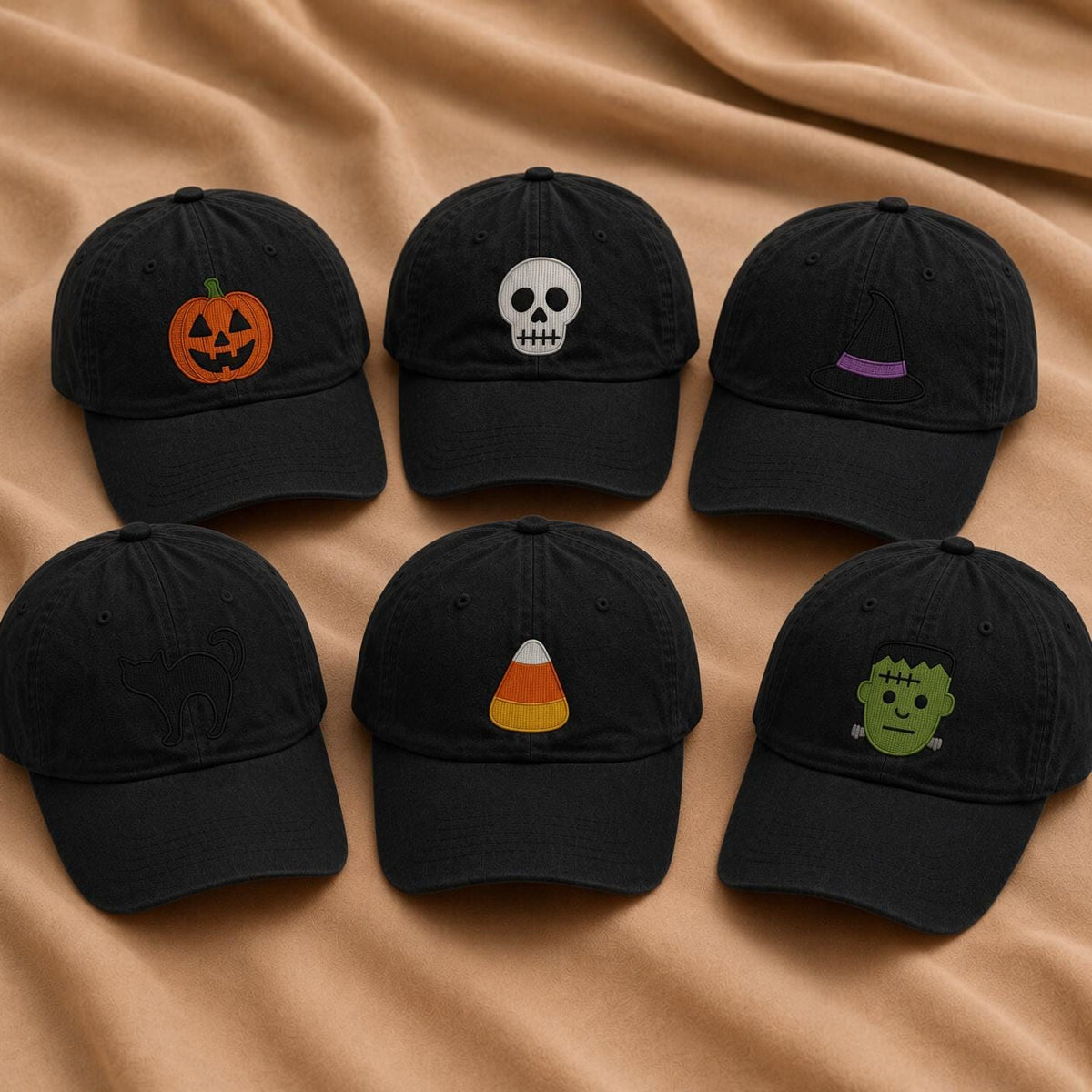 Halloween Ghost Pumpkin Black Cat Embroidered Hat, Spooky Baseball Cap, Group Party Gift