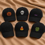 Halloween Ghost Pumpkin Black Cat Embroidered Hat, Spooky Baseball Cap, Group Party Gift