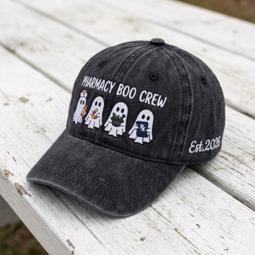 Custom Pharmacy Boo Crew Embroidered Hat - Personalized Medical Halloween Cap