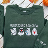 Custom Ultrasound Boo Crew Sweatshirt, Sonographer Halloween Sleeve Name Crewneck