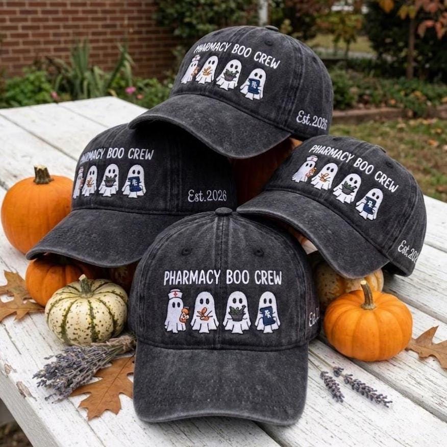 Custom Pharmacy Boo Crew Embroidered Hat - Personalized Medical Halloween Cap