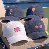 Embroidered Pickleball Hat, Cute Pink Paddle Cocktail Visor Glasses Baseball Cap, Vintage Washed Cotton Sport Hat, Pickleball Player Gift