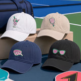 Embroidered Pickleball Hat, Cute Pink Paddle Cocktail Visor Glasses Baseball Cap, Vintage Washed Cotton Sport Hat, Pickleball Player Gift