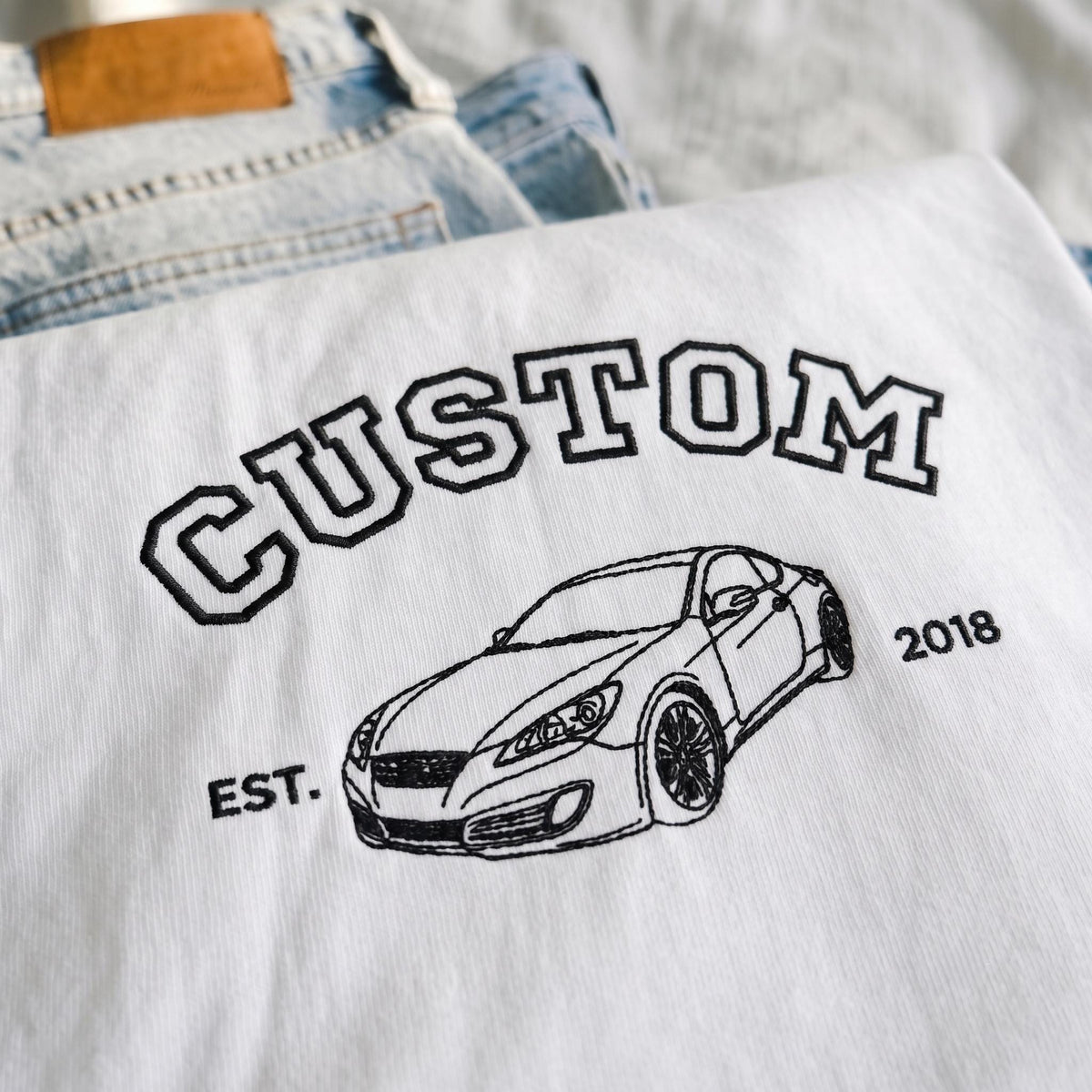 Custom Embroidered Car Shirt, Personalized Vintage Car Outline Tee, Car Guy Gift, Custom Year Athletic College Sports Car Shirt for Him