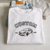 Custom Embroidered Car Shirt, Personalized Vintage Car Outline Tee, Car Guy Gift, Custom Year Athletic College Sports Car Shirt for Him