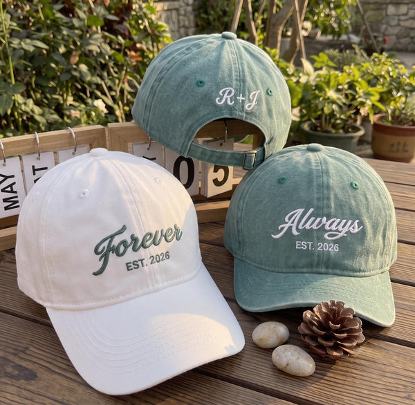 Matching Anniversary Embroidered Hats, Personalized Couple Baseball Caps, Romantic Gift