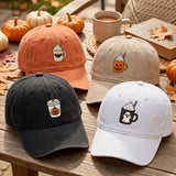 Pumpkin Coffee Cup Embroidered Hat, Cozy Autumn Baseball Cap, Fall Drink Lover Gift