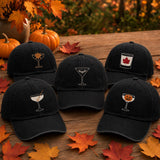 Spooky Cocktail Glass Embroidered Hat, Halloween Party Baseball Cap, Fall Drink Gift