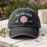 Alabama Camellia Flower Embroidered Hat, Vintage Floral Baseball Cap, Southern Travel Gift