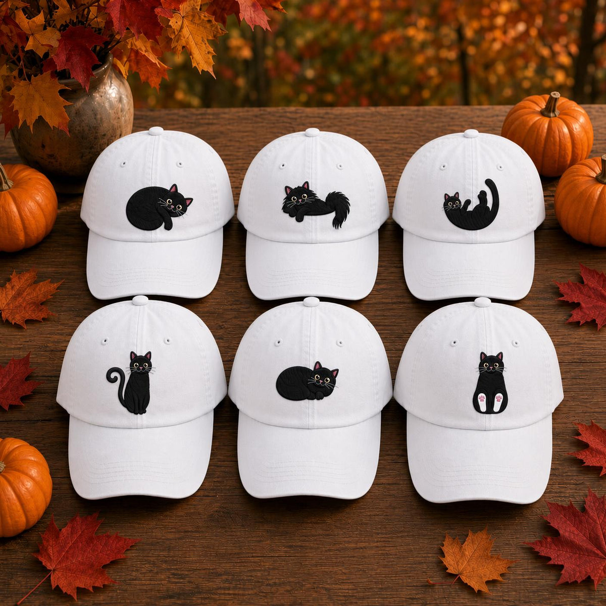 Black Cat Pumpkin Embroidered Hat, Cute Halloween Kitten Baseball Cap, Fall Party Gift