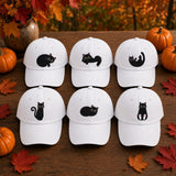 Black Cat Pumpkin Embroidered Hat, Cute Halloween Kitten Baseball Cap, Fall Party Gift