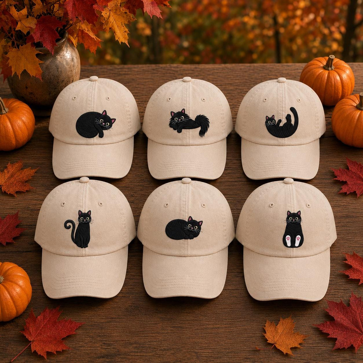 Black Cat Pumpkin Embroidered Hat, Cute Halloween Kitten Baseball Cap, Fall Party Gift