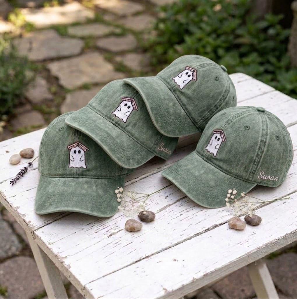 Custom Reading Ghost Embroidered Hat, Book Lover Halloween Dad Hat, Personalized Fall Vintage Baseball Cap, Spooky Season Bookish Gifts