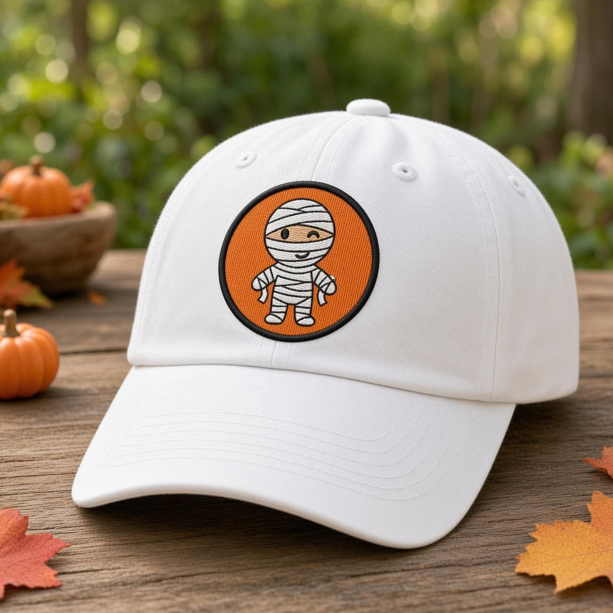 Custom Halloween Patch Embroidered Hat, Cute Spooky Season White Dad Hat, Black Cat Skull Witch Bat Baseball Cap, Autumn Fall Gift