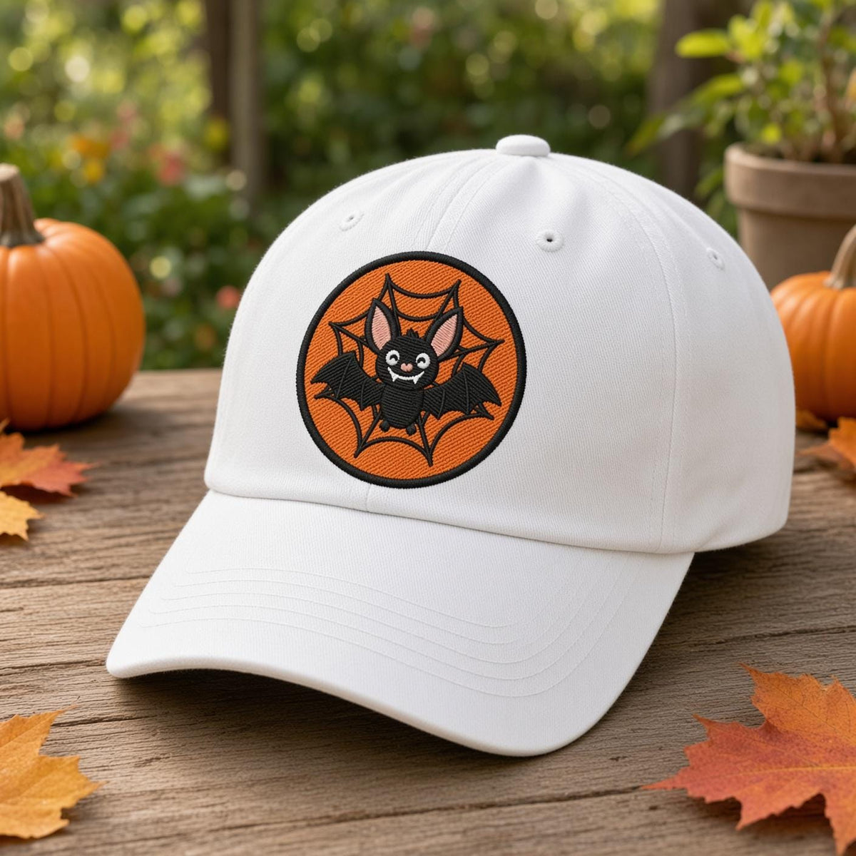 Custom Halloween Patch Embroidered Hat, Cute Spooky Season White Dad Hat, Black Cat Skull Witch Bat Baseball Cap, Autumn Fall Gift