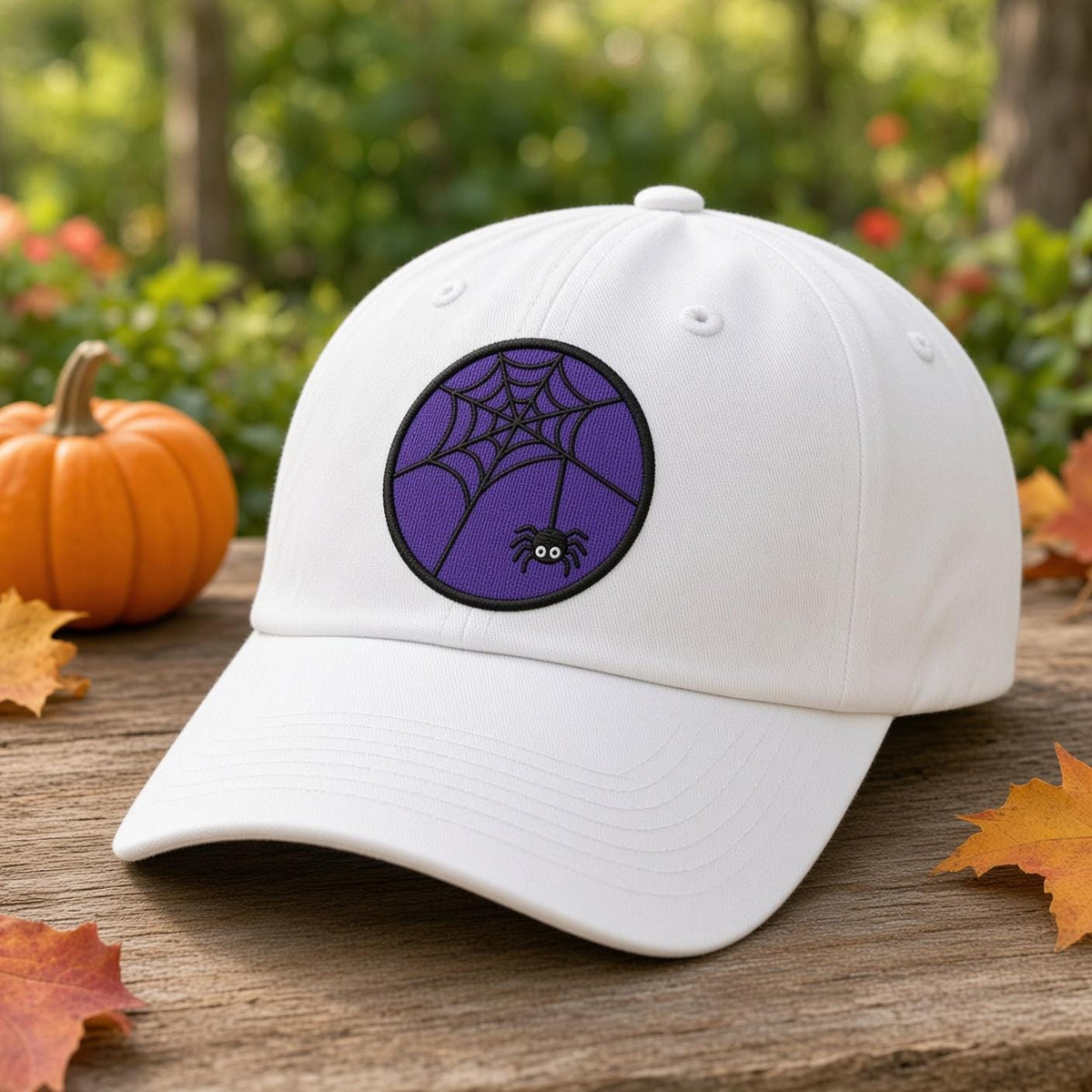 Custom Halloween Patch Embroidered Hat, Cute Spooky Season White Dad Hat, Black Cat Skull Witch Bat Baseball Cap, Autumn Fall Gift