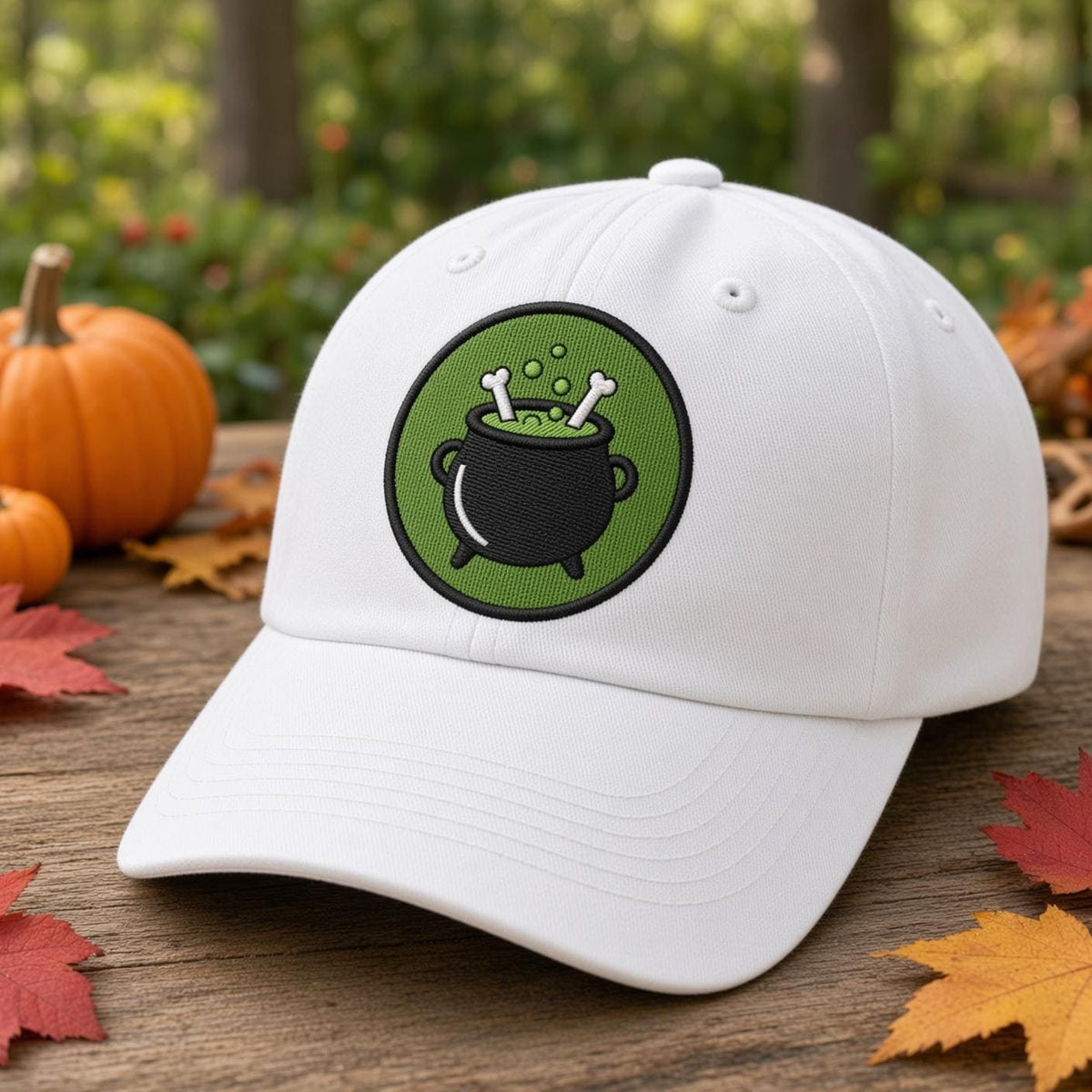 Custom Halloween Patch Embroidered Hat, Cute Spooky Season White Dad Hat, Black Cat Skull Witch Bat Baseball Cap, Autumn Fall Gift