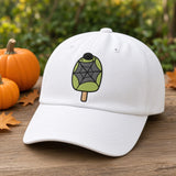 Custom Spooky Ice Cream Embroidered Hat, Cute Halloween Popsicle Dad Hat, White Baseball Cap, Pastel Goth Sweet Treat Fall Season Gift