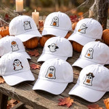 Custom Halloween Ghost Embroidered Hat, Cute Spooky Season White Dad Hat, Vampire Witch Pirate Ghost Baseball Cap, Autumn Fall Party Gift