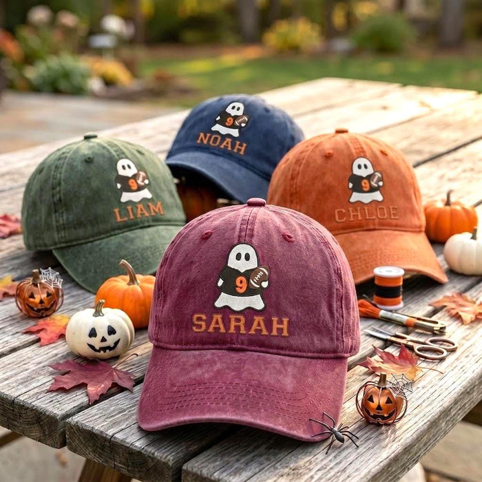 Custom Ghost Football Embroidered Dad Hat - Image 1