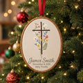 Personalized Baptism Cross Ornament - Embroidered Botanical Christening Keepsake Hoop