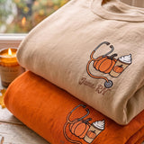 Custom Nurse Fall Pumpkin Embroidered Sweatshirt, Personalized RN Stethoscope Crewneck