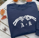 Custom Skeleton Hands Embroidered Sweatshirt, Till Death Couple Matching Crewneck