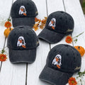 Custom Reading Ghost Embroidered Hat, Book Lover Cat Dad Hat, Personalized Fall Vintage Baseball Cap, Cute Spooky Season Bookish Gift