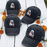Custom Reading Ghost Embroidered Hat, Book Lover Cat Dad Hat, Personalized Fall Vintage Baseball Cap, Cute Spooky Season Bookish Gift