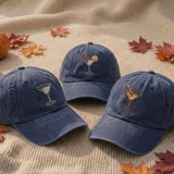 Custom Embroidered Autumn Martini Hat, Fall Cocktail Hat, Halloween Drink Hat, Thanksgiving Hat, Fall Embroidered Cap, Spooky Season Hat