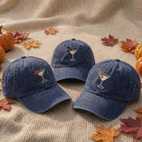 Custom Embroidered Autumn Martini Hat, Fall Cocktail Hat, Halloween Drink Hat, Thanksgiving Hat, Fall Embroidered Cap, Spooky Season Hat