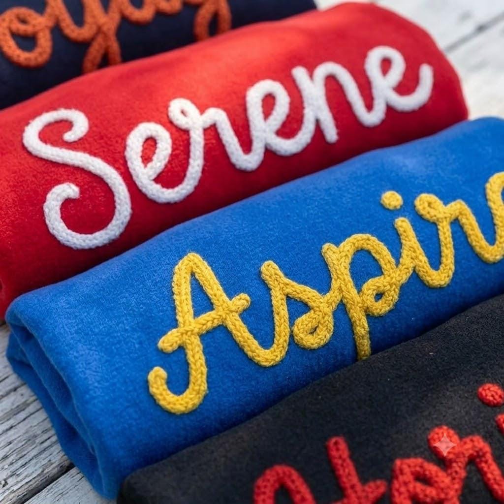 Personalized Chunky Yarn Letter Sweatshirt, Custom Chain Stitch Embroidered Gift
