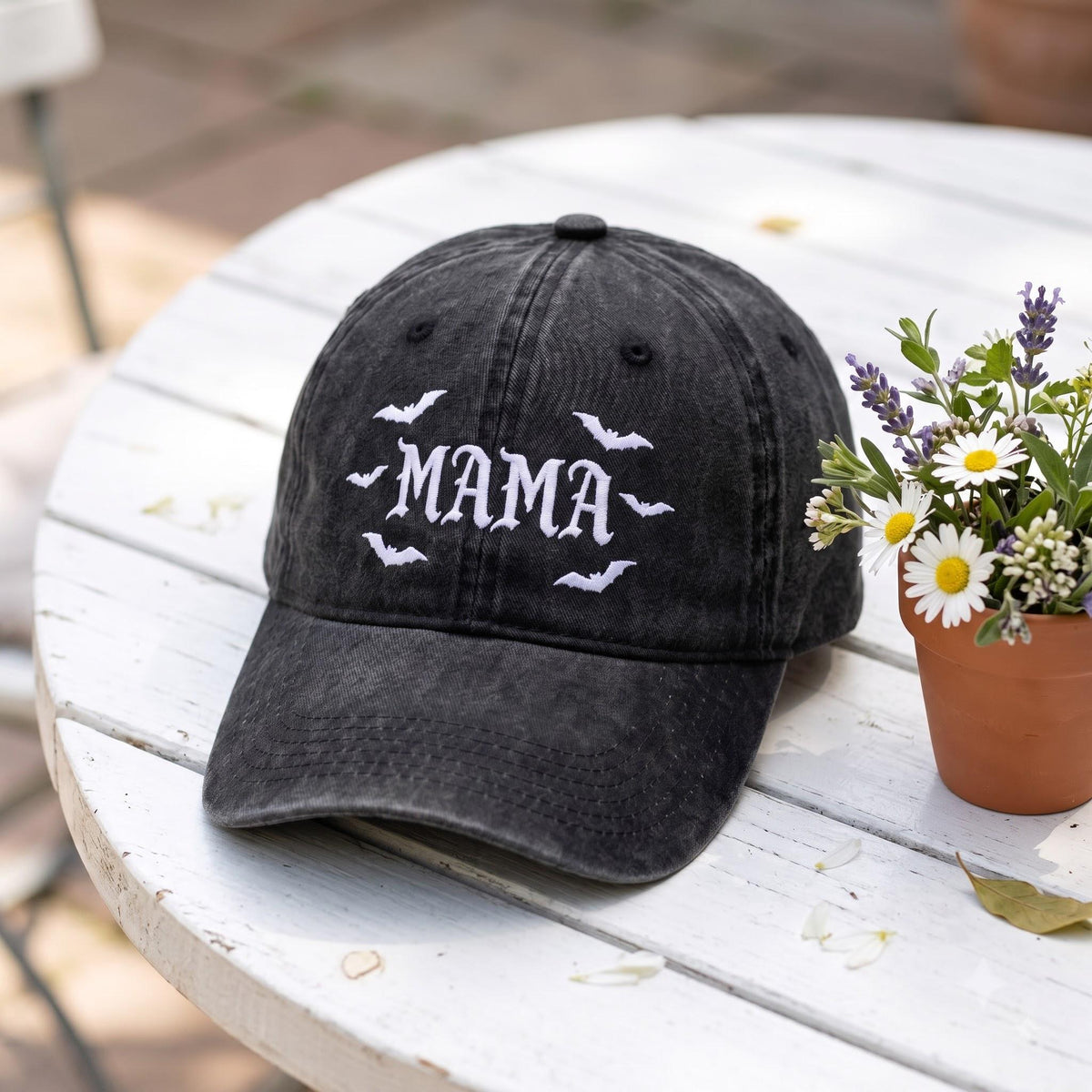 Custom Spooky Dad Hat, Halloween Dada Papa Grandpa Cap, Personalized Bats Embroidered Hat, Vintage Washed Baseball Cap, Fall Gift for Dad