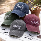 Custom Spooky Dad Hat, Halloween Dada Papa Grandpa Cap, Personalized Bats Embroidered Hat, Vintage Washed Baseball Cap, Fall Gift for Dad