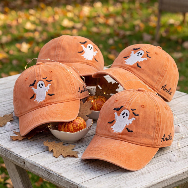 Custom Name Ghost Bats Embroidered Hat - Washed Cotton Dad Hat - Image 1