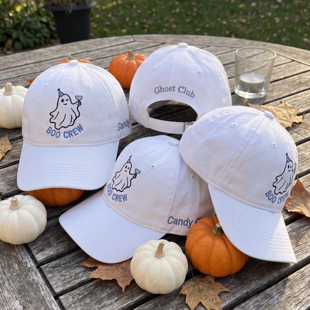 Custom Name Boo Crew Ghost Embroidered Hat, Halloween White Dad Hat, Party Ghost Drinking Cocktail Baseball Cap, Bachelorette Fall Gift