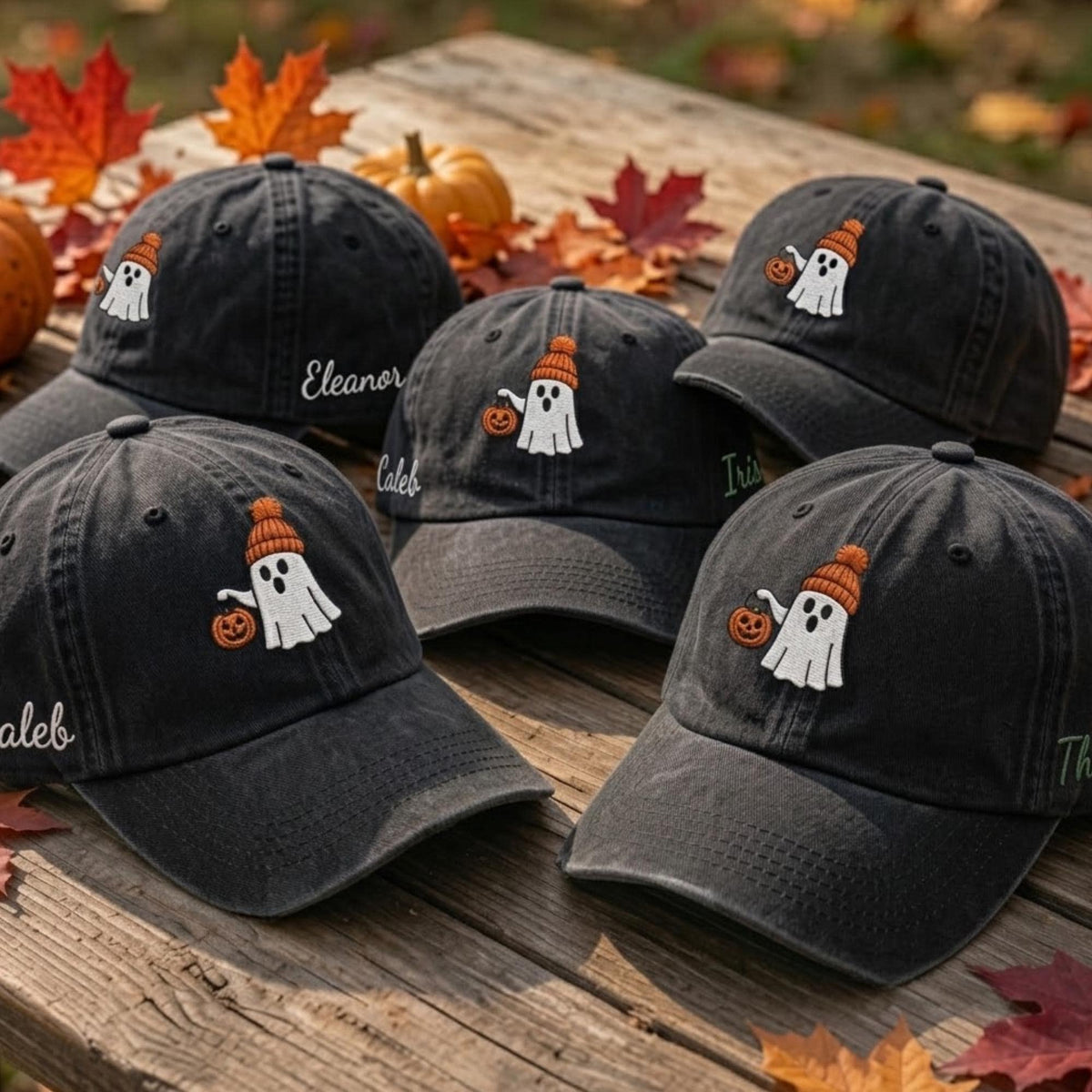 Custom Embroidered Ghost Hat, Personalized Halloween Pumpkin Bat Hat, Cute Spooky Season Cap, Custom Name Halloween Hat, Ghost Lover Gift