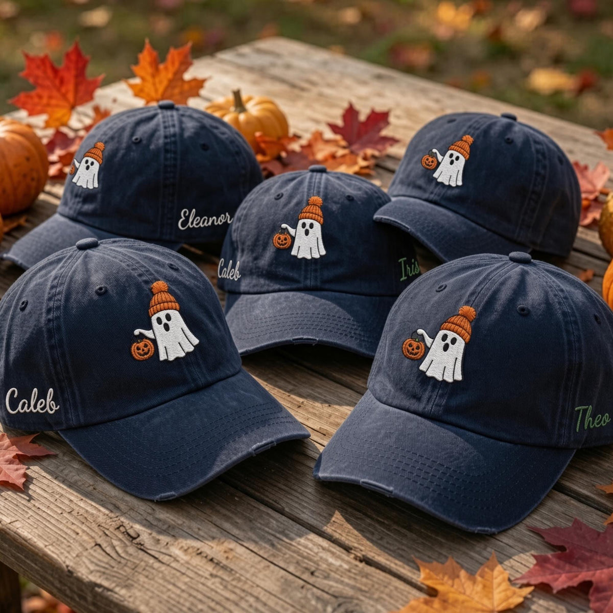 Custom Embroidered Ghost Hat, Personalized Halloween Pumpkin Bat Hat, Cute Spooky Season Cap, Custom Name Halloween Hat, Ghost Lover Gift