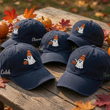 Custom Embroidered Ghost Hat, Personalized Halloween Pumpkin Bat Hat, Cute Spooky Season Cap, Custom Name Halloween Hat, Ghost Lover Gift