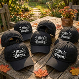 Custom Embroidered Halloween Hat, Personalized Wife Ghost Bat Hat, Gothic Spooky Season Hat, Custom Name Halloween Cap