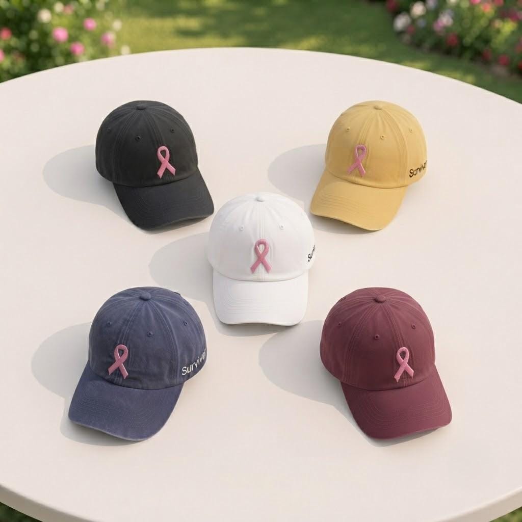 Custom Breast Cancer Fighter Embroidered Hat, Multi Color Pink Ribbon Cap, Cancer Support Group Gift, Hope & Courage Hat