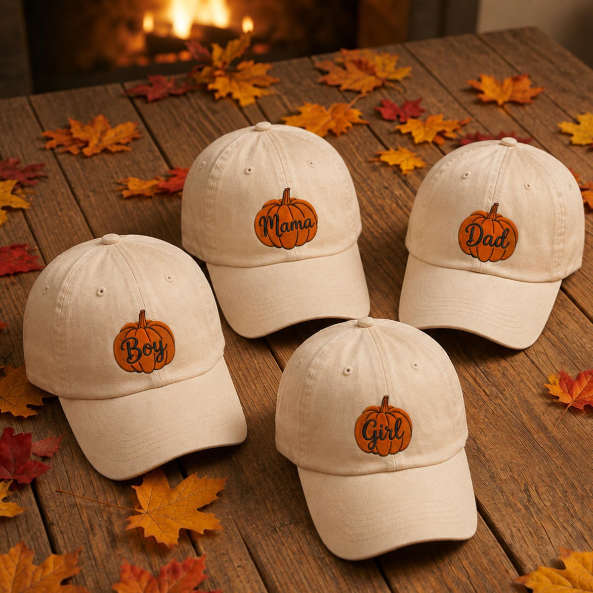 Personalized Family Pumpkin Embroidered Hat, Custom Name Fall Baseball Cap, Autumn Gift
