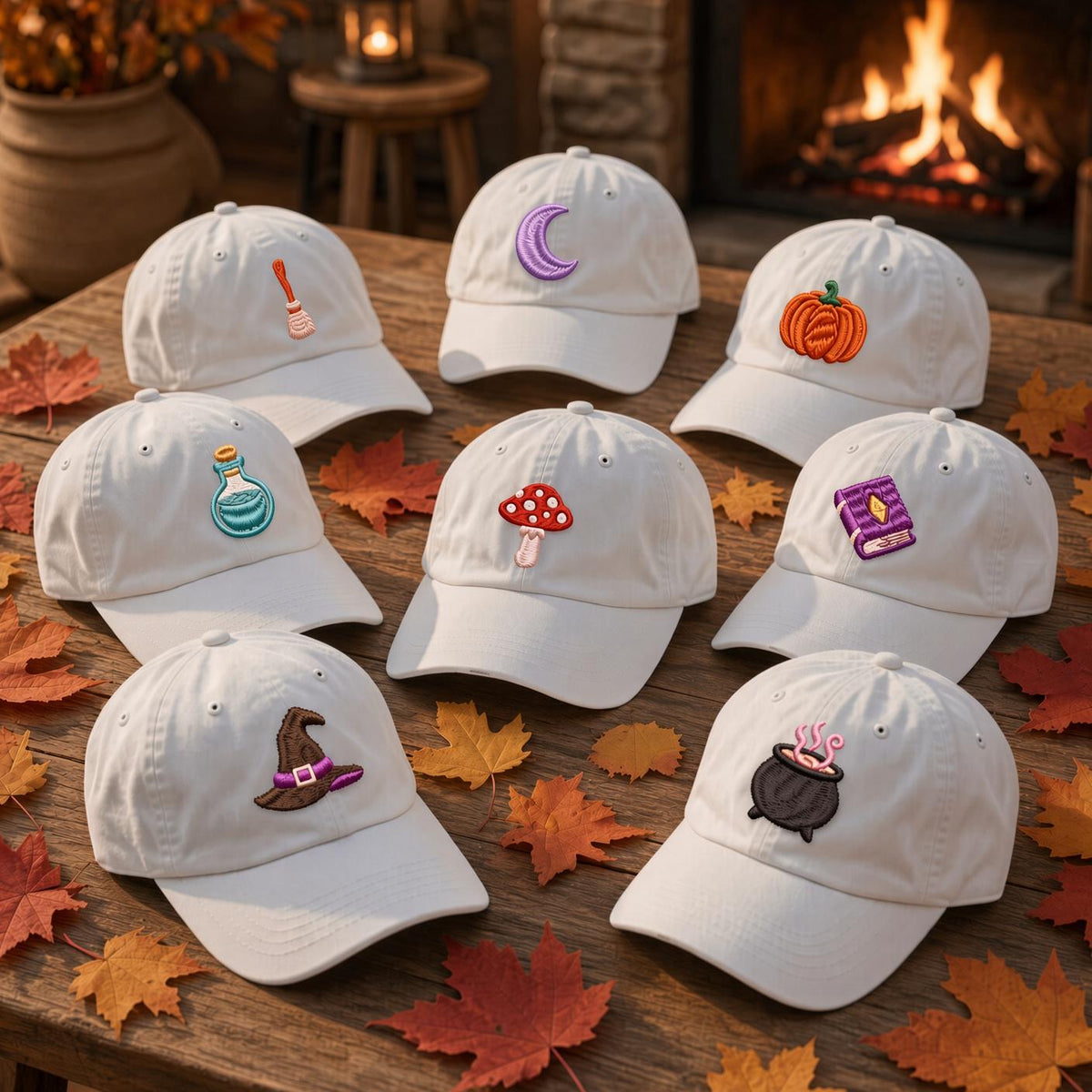 Mushroom Moon Witch Embroidered Hat, Halloween Mystical Baseball Cap, Autumn Nature Gift
